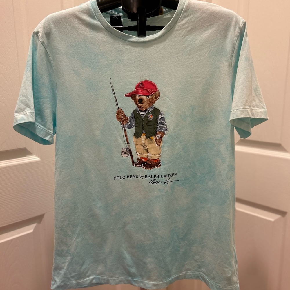 Ralph Lauren Light Blue Tie-Dye Polo Bear Fishing Tee